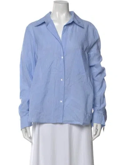 Pre-owned Twp Striped Long Sleeve Button-up Top In Blue