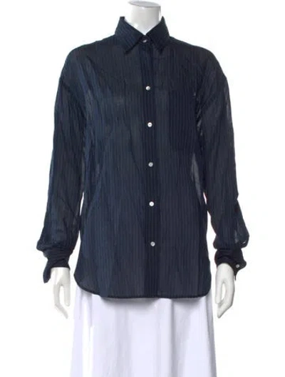 Pre-owned Twp Striped Long Sleeve Button-up Top In Blue