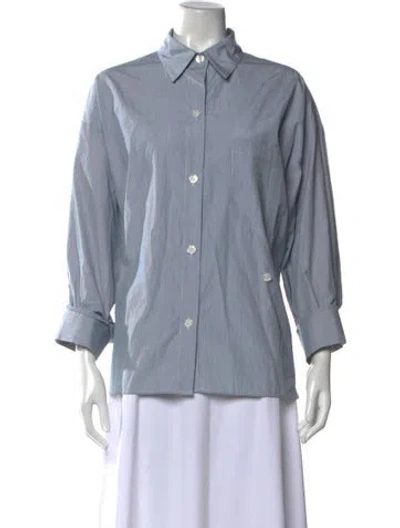 Pre-owned Twp Striped Long Sleeve Button-up Top In Blue