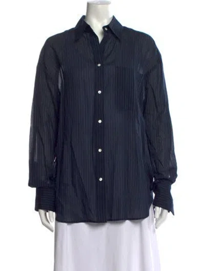 Pre-owned Twp Striped Long Sleeve Button-up Top In Blue