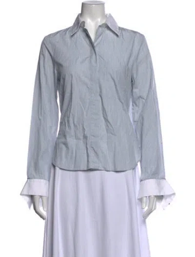 Pre-owned Twp Striped Long Sleeve Button-up Top In Blue
