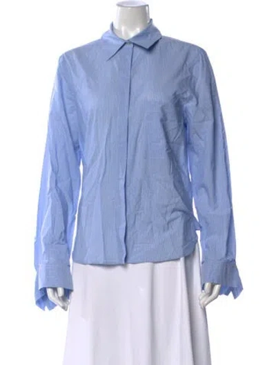 Pre-owned Twp Striped Long Sleeve Button-up Top In Blue