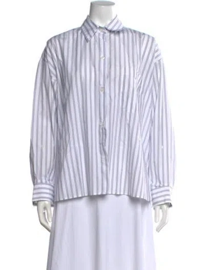 Pre-owned Twp Striped Long Sleeve Button-up Top In Blue/white