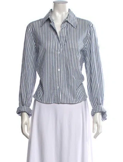 Pre-owned Twp Striped Long Sleeve Button-up Top In Blue/white
