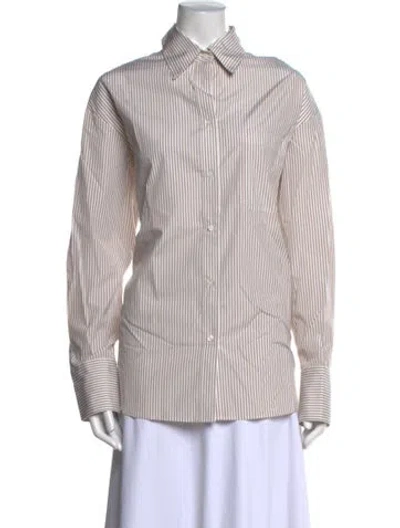Pre-owned Twp Striped Long Sleeve Button-up Top In Brown