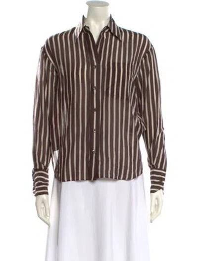 Pre-owned Twp Striped Long Sleeve Button-up Top In Brown