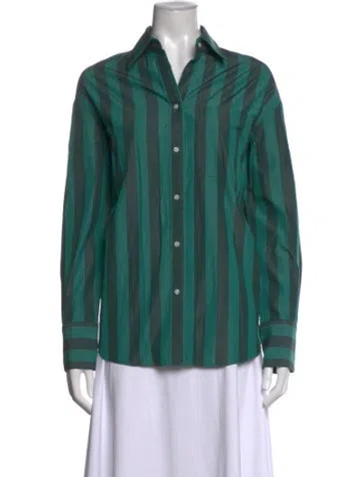 Pre-owned Twp Striped Long Sleeve Button-up Top In Green