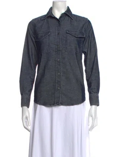 Pre-owned Twp Striped Long Sleeve Button-up Top In Grey