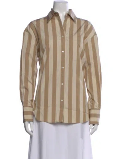 Pre-owned Twp Striped Long Sleeve Button-up Top In Neutral