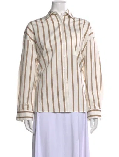 Pre-owned Twp Striped Long Sleeve Button-up Top In Neutral