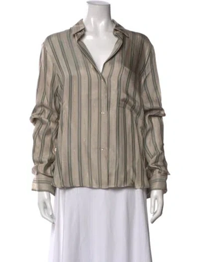 Pre-owned Twp Striped Long Sleeve Button-up Top In Neutrals