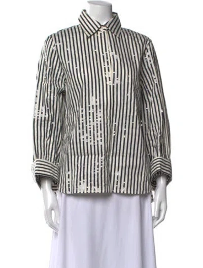 Pre-owned Twp Striped Long Sleeve Button-up Top In Neutrals