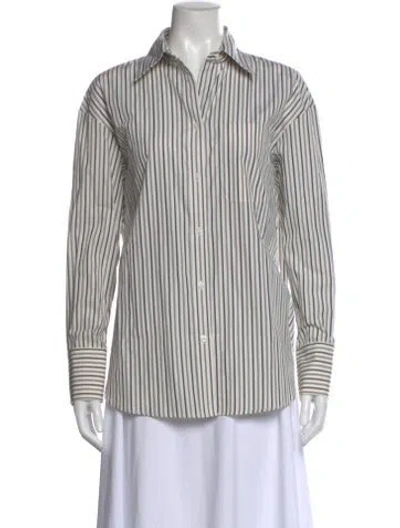 Pre-owned Twp Striped Long Sleeve Button-up Top W/ Tags In Brown