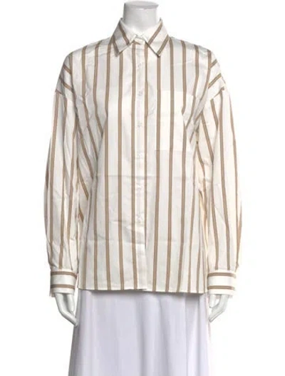 Pre-owned Twp Striped Long Sleeve Button-up Top W/ Tags In Neutral
