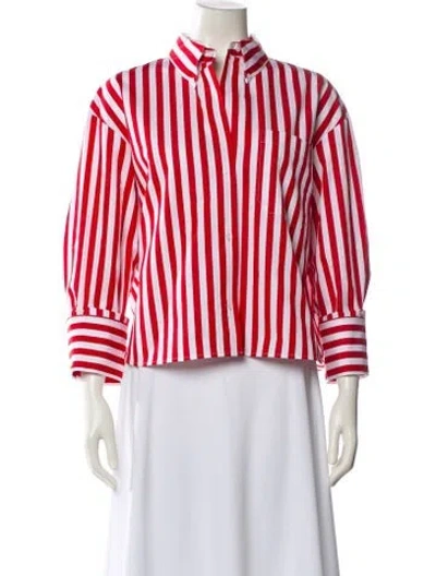 Pre-owned Twp Striped Mock Neck Blouse In Red