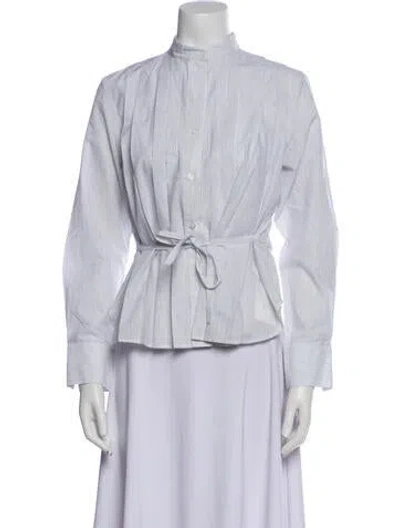 Pre-owned Twp Striped Mock Neck Button-up Top In Gray