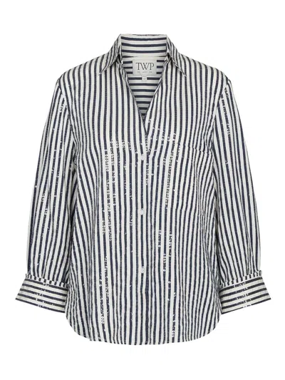 Twp Striped Sequin Shirt In White