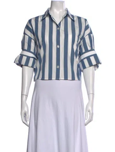 Pre-owned Twp Striped Short Sleeve Button-up Top In Blue