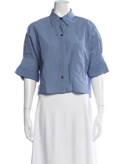 Pre-owned Twp Striped Short Sleeve Button-up Top In Blue