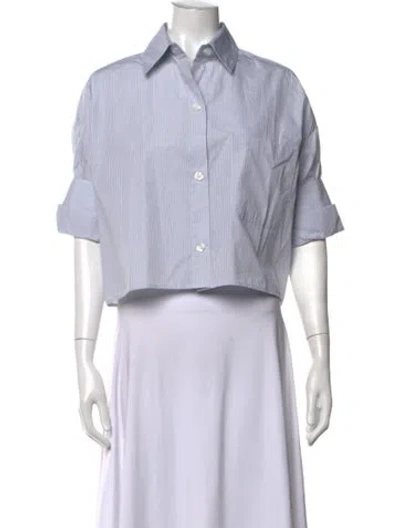 Pre-owned Twp Striped Short Sleeve Button-up Top In Blue