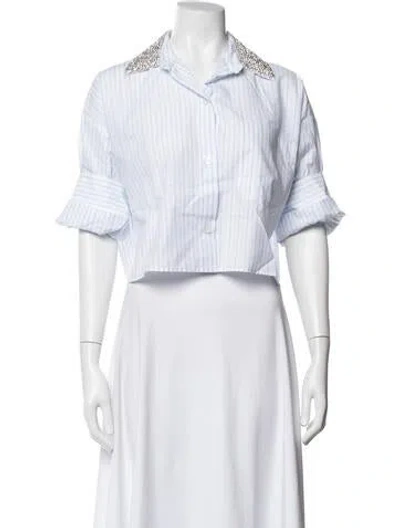 Pre-owned Twp Striped Short Sleeve Button-up Top In Blue/white