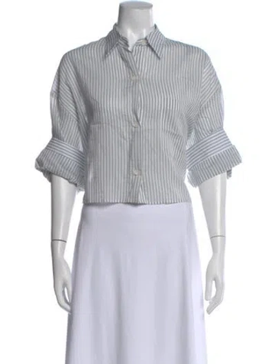 Pre-owned Twp Striped Short Sleeve Button-up Top In Gray