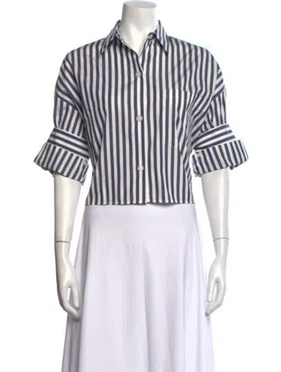 Pre-owned Twp Striped Short Sleeve Button-up Top In Multicolor