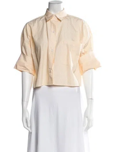 Pre-owned Twp Striped Short Sleeve Button-up Top In Neutral