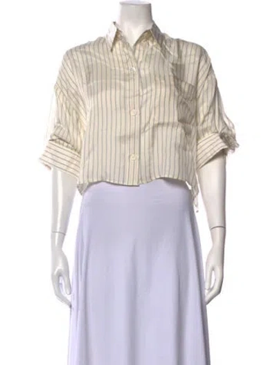 Pre-owned Twp Striped Short Sleeve Button-up Top In Neutrals