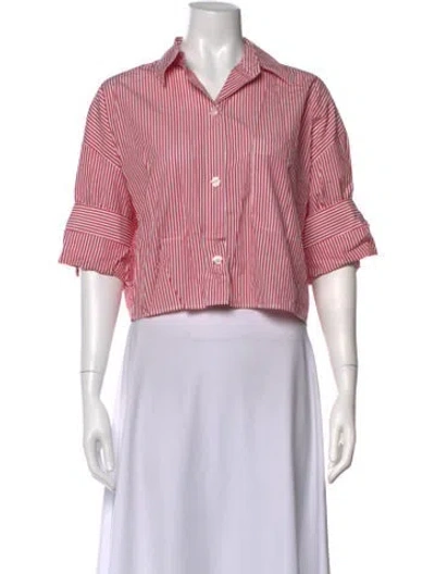 Pre-owned Twp Striped Short Sleeve Button-up Top In Pink