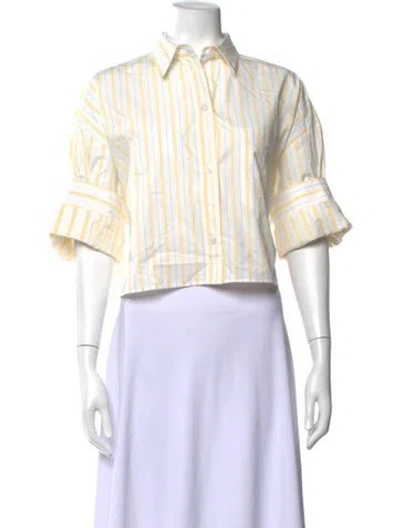 Pre-owned Twp Striped Short Sleeve Button-up Top W/ Tags In Neutrals