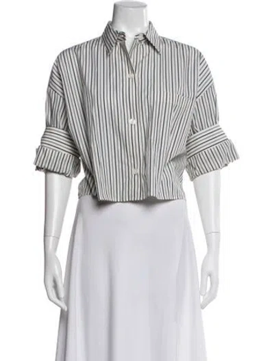 Pre-owned Twp Striped Short Sleeve Button-up Top In White