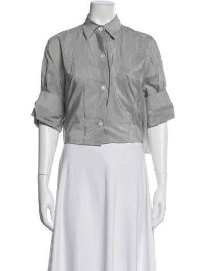 Pre-owned Twp Striped Short Sleeve Button-up Top In White