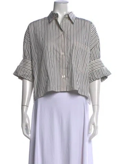 Pre-owned Twp Striped Short Sleeve Button-up Top In White