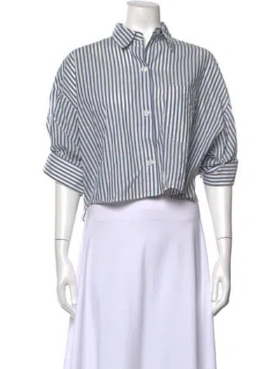 Pre-owned Twp Striped Short Sleeve Button-up Top In White