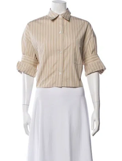 Pre-owned Twp Striped Short Sleeve Button-up Top In Yellow