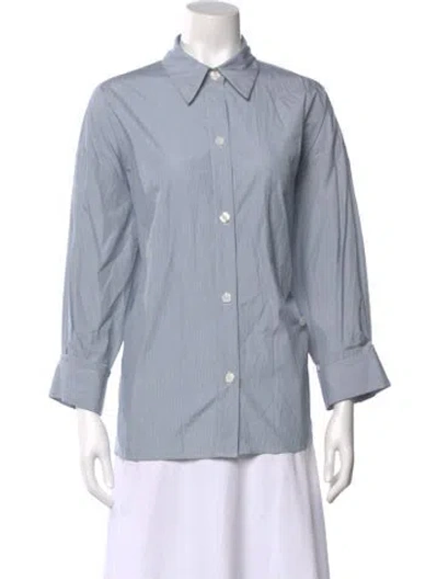 Pre-owned Twp Striped Three-quarter Sleeve Button-up Top In Blue