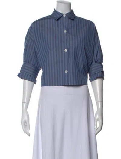 Pre-owned Twp Striped Three-quarter Sleeve Button-up Top In Blue