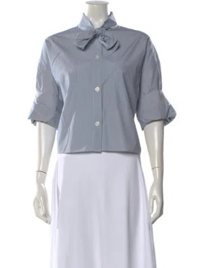 Pre-owned Twp Striped Three-quarter Sleeve Button-up Top In Blue