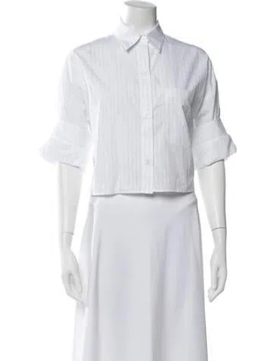 Pre-owned Twp Striped Three-quarter Sleeve Button-up Top In Blue