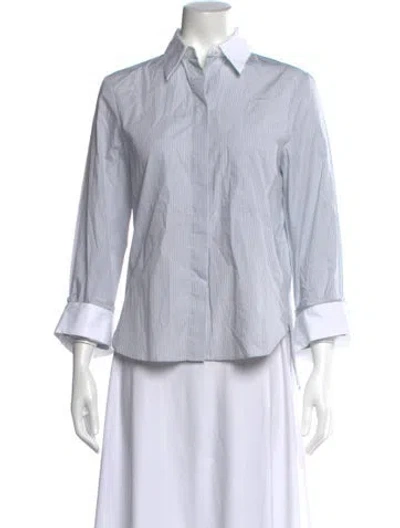 Pre-owned Twp Striped Three-quarter Sleeve Button-up Top In Blue/white