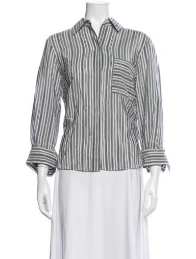 Pre-owned Twp Striped Three-quarter Sleeve Button-up Top In Blue/white