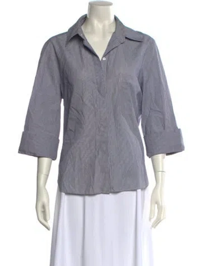 Pre-owned Twp Striped Three-quarter Sleeve Button-up Top In Gray