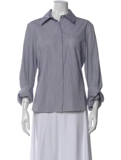 Pre-owned Twp Striped Three-quarter Sleeve Button-up Top In Gray