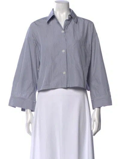 Pre-owned Twp Striped Three-quarter Sleeve Button-up Top In Gray