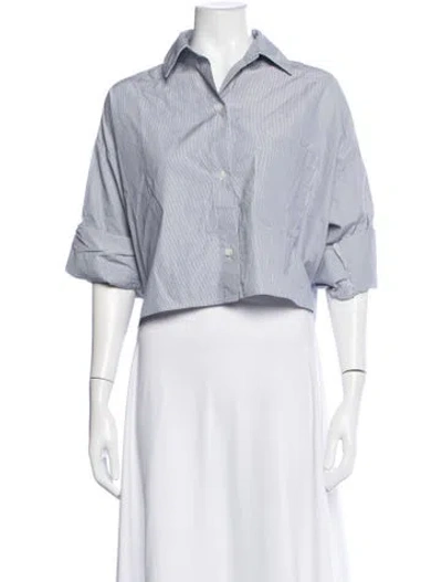 Pre-owned Twp Striped Three-quarter Sleeve Button-up Top In Grey