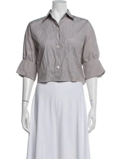 Pre-owned Twp Striped Three-quarter Sleeve Button-up Top In Grey