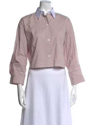 Pre-owned Twp Striped Three-quarter Sleeve Button-up Top In Multi