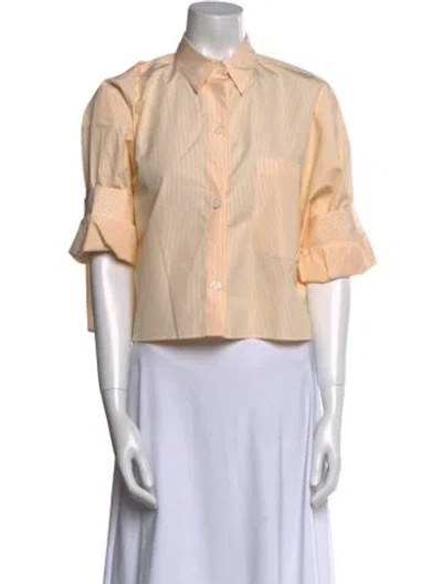Pre-owned Twp Striped Three-quarter Sleeve Button-up Top In Neutral