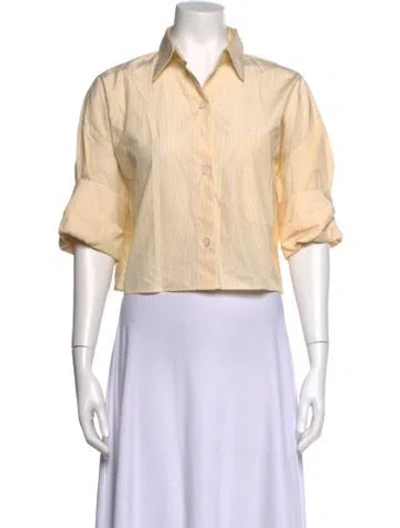 Pre-owned Twp Striped Three-quarter Sleeve Button-up Top In Neutrals